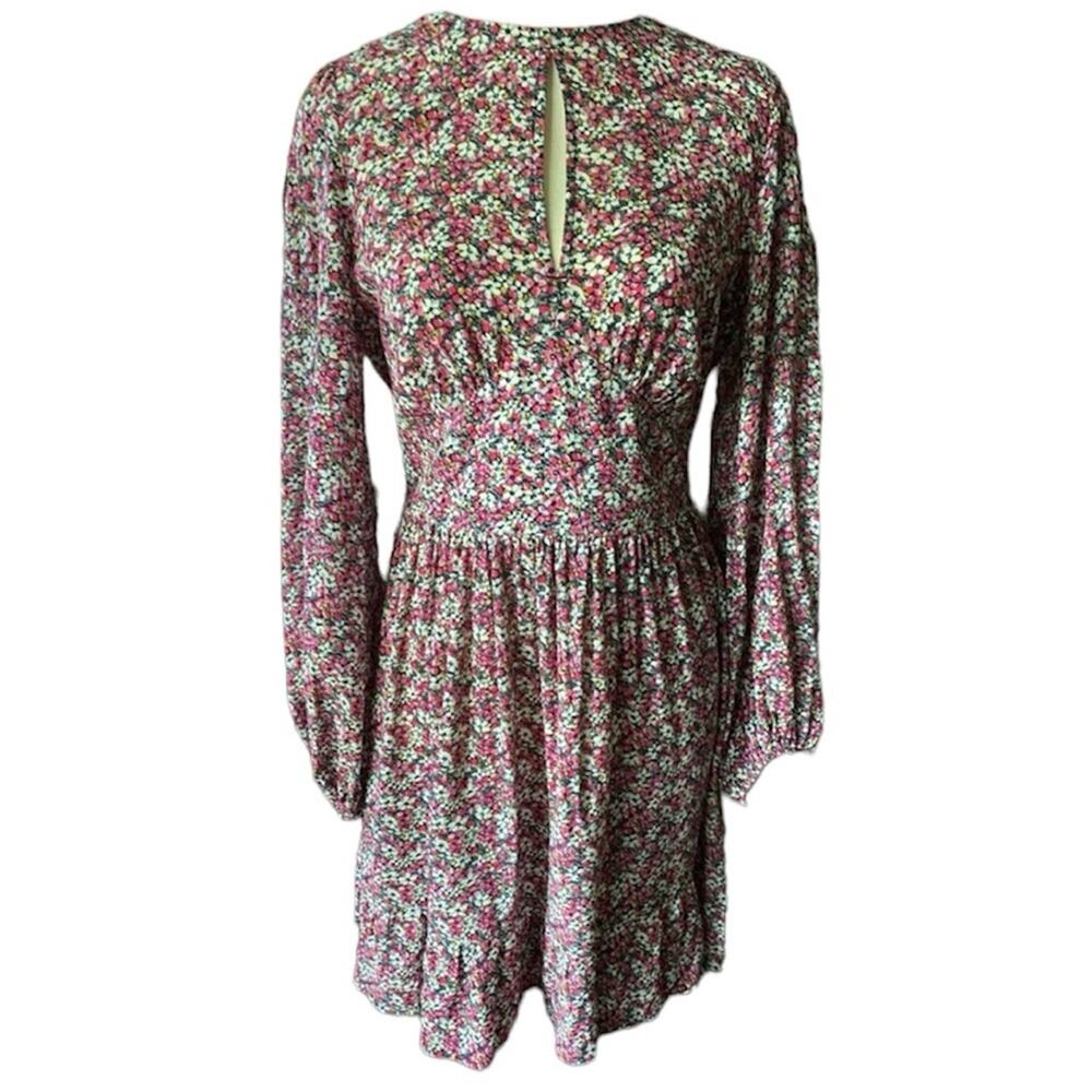 EUC Banana Republic Pink Floral Ctge Core Balloon Sleeve Ruffle keyhole Sz 2